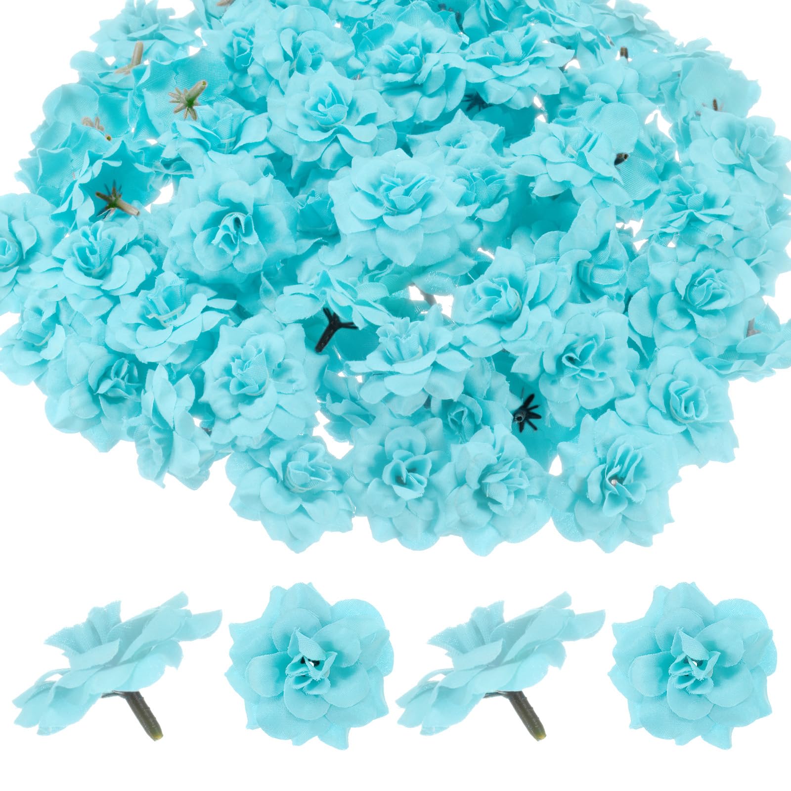 M METERXITY 100-Pack Artificial Roses Heads, Silk Faux Rose Head for Wedding/Bouquet/Flower Wall/DIY Crafts/Party Decoration, Fake Bloom Flower Heads Buds [Light Blue]