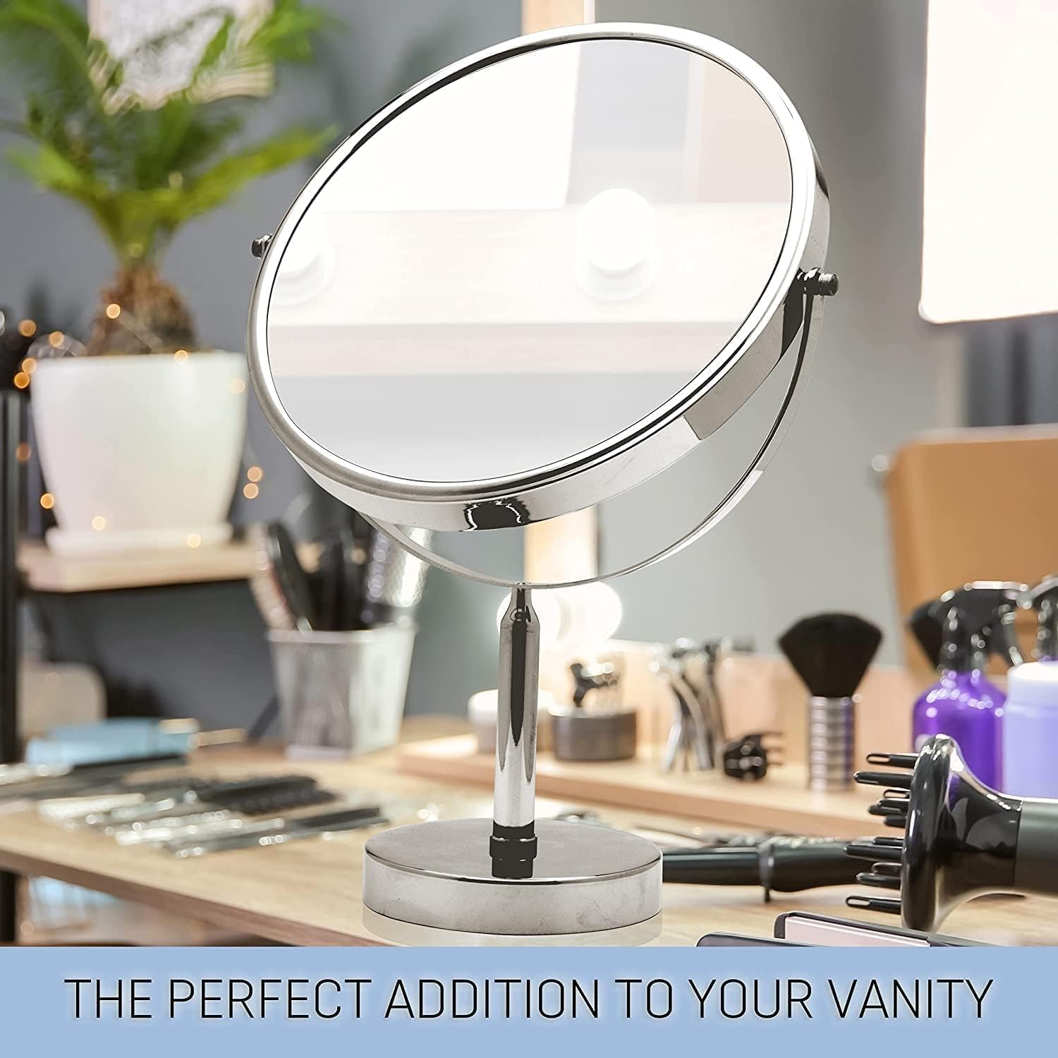 XXLarge Oversized 3X Weak Magnifying Mirror with Stand for Desk, Table, Retail Store Countertop, and Makeup Vanity - Double Sided 3X/1X Magnification - 17