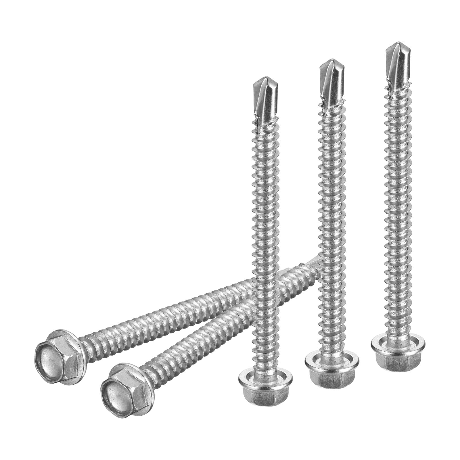 DTGN #12x2-1/2" Hex Washer Head Self Drilling Screws - 100Pack - Good for Machine - 410 Stainless Steel - Self Tapping Sheet Metal Screws