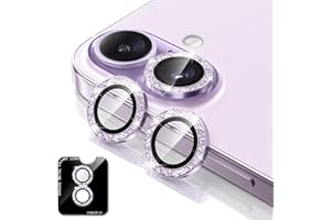 BERFY Camera Lens Protector for iPhone 17/16/16 Plus, Glitter Bling Aluminum Alloy Metal Ring, 9H Tempered Glass Camera Cover Screen Protector Accessories, Anti-Scratch, Case Friendly, Purple