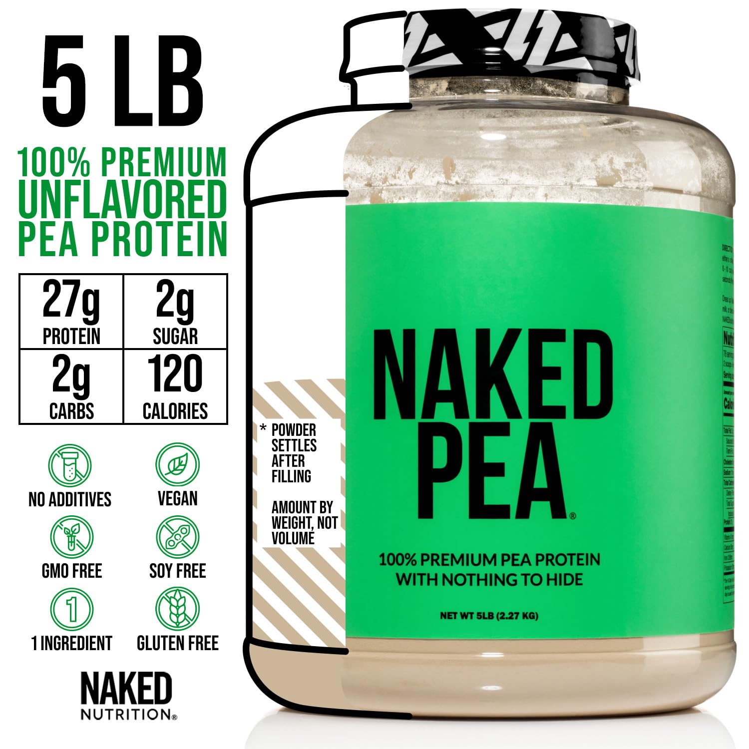 NAKED Pea - 5LB 100% Pea Protein Powder from North American Farms - Unflavored Vegan Pea Protein Isolate - Plant Protein Powder, Easy to Digest - 76 Servings