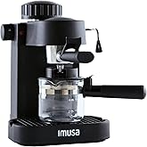 IMUSA Electric Espresso Cappuccino Maker 4 Cup Capacity with Milk Frother Black Coffee Machine for Home Barista Experience