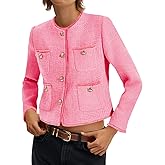 Cicy Bell Tweed Blazers for Women 2025 Collarless Button Down Womens Cropped Jackets