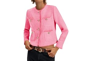 Cicy Bell Tweed Blazers for Women 2025 Collarless Button Down Womens Cropped Jackets