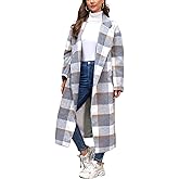 Bnycuml Women's Plaid Wool Coat Shacket Jacket Casual Long Sleeve Laple Button Down Flannel Trench Coats