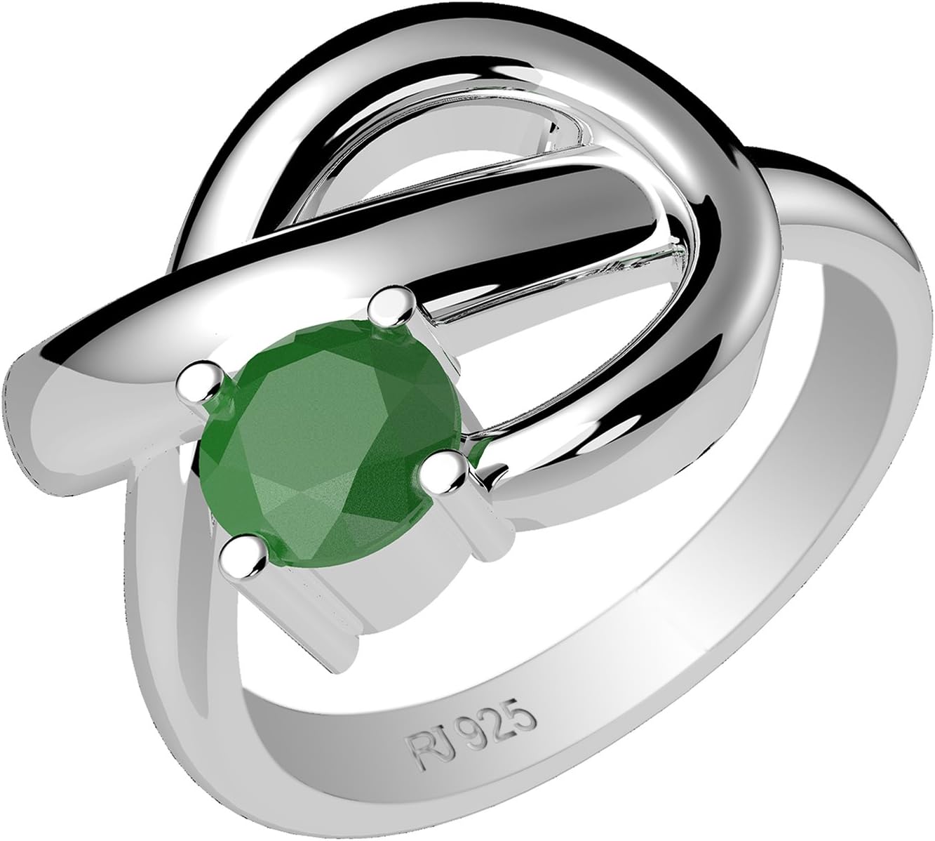 0.60ctw,Genuine Emerald 5x5mm Round & Solid .925 Sterling Silver Rings
