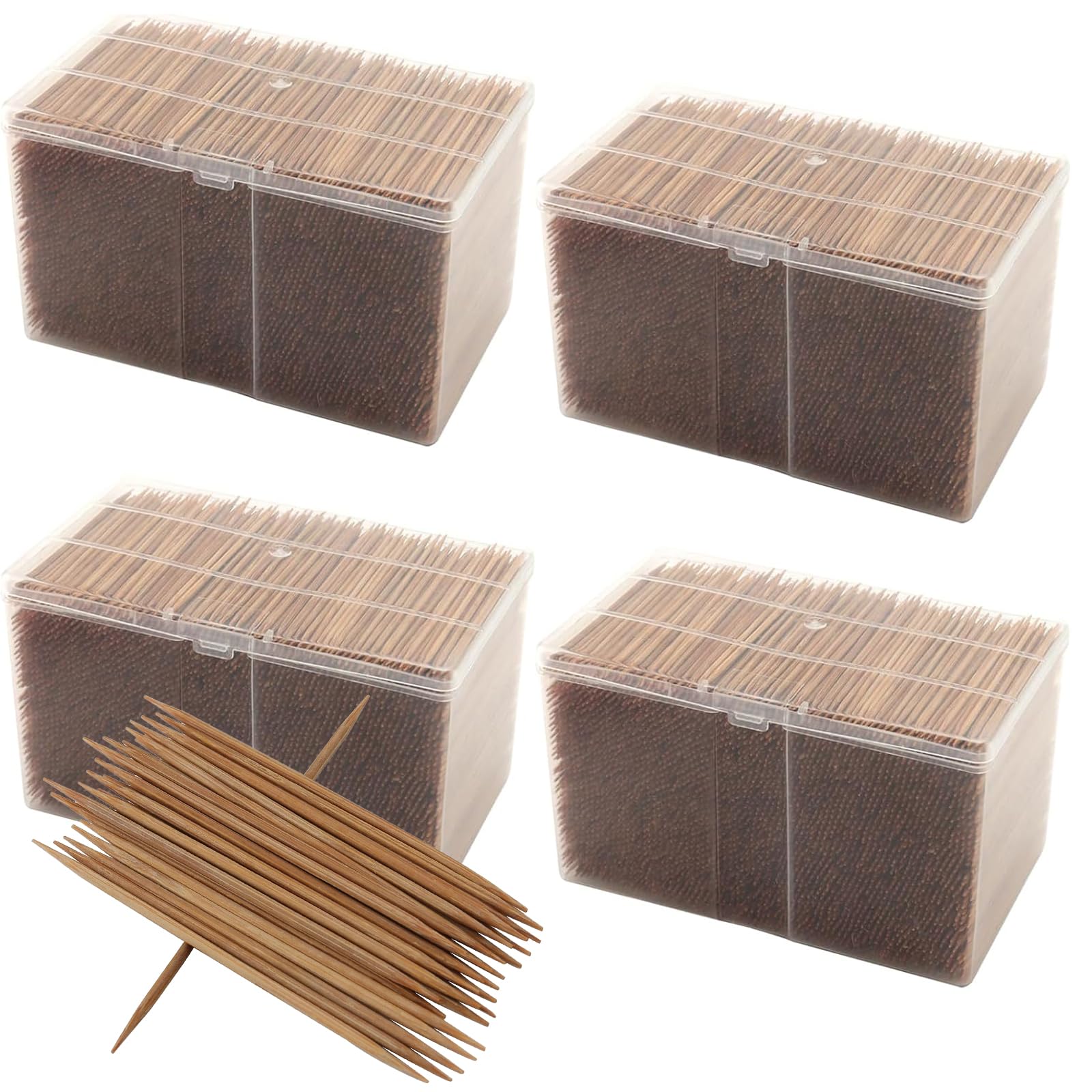 DAKFOOK 4 Boxes Bamboo Toothpicks, 14400 Pcs Double Sided Wooden Cocktail Sticks, 6.5cm Wood Tooth Picks Sticks for Desserts, Appetizer, BBQ Parties, Fruit Picks