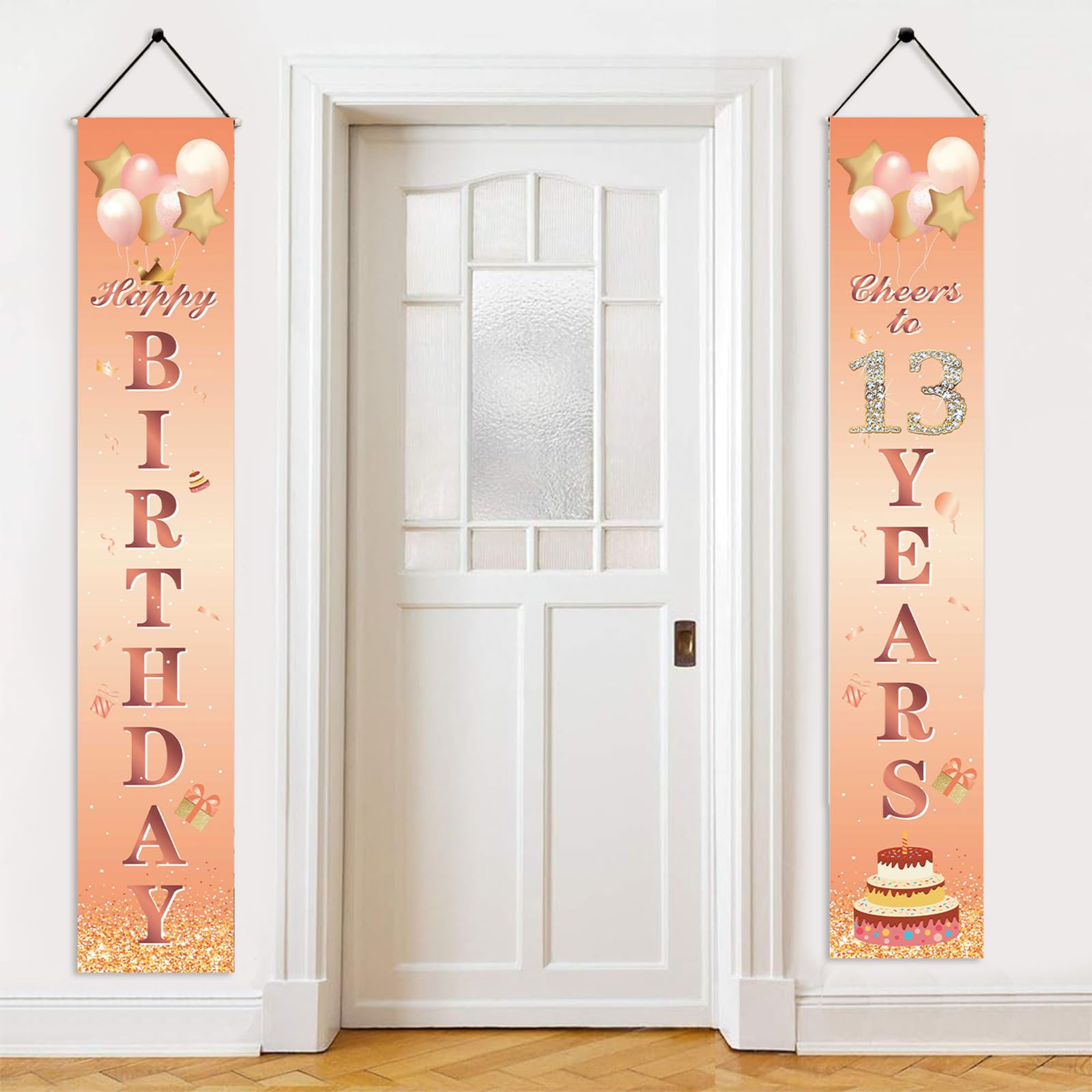 Happy 13th Birthday Door Banner Party Decorations,Rose Gold Fabric 13th Birthday Door Porch Sign Banner for Ladies Girls Women 13th Years Old Birthday Party Indoor Outdoor Decor Supplies