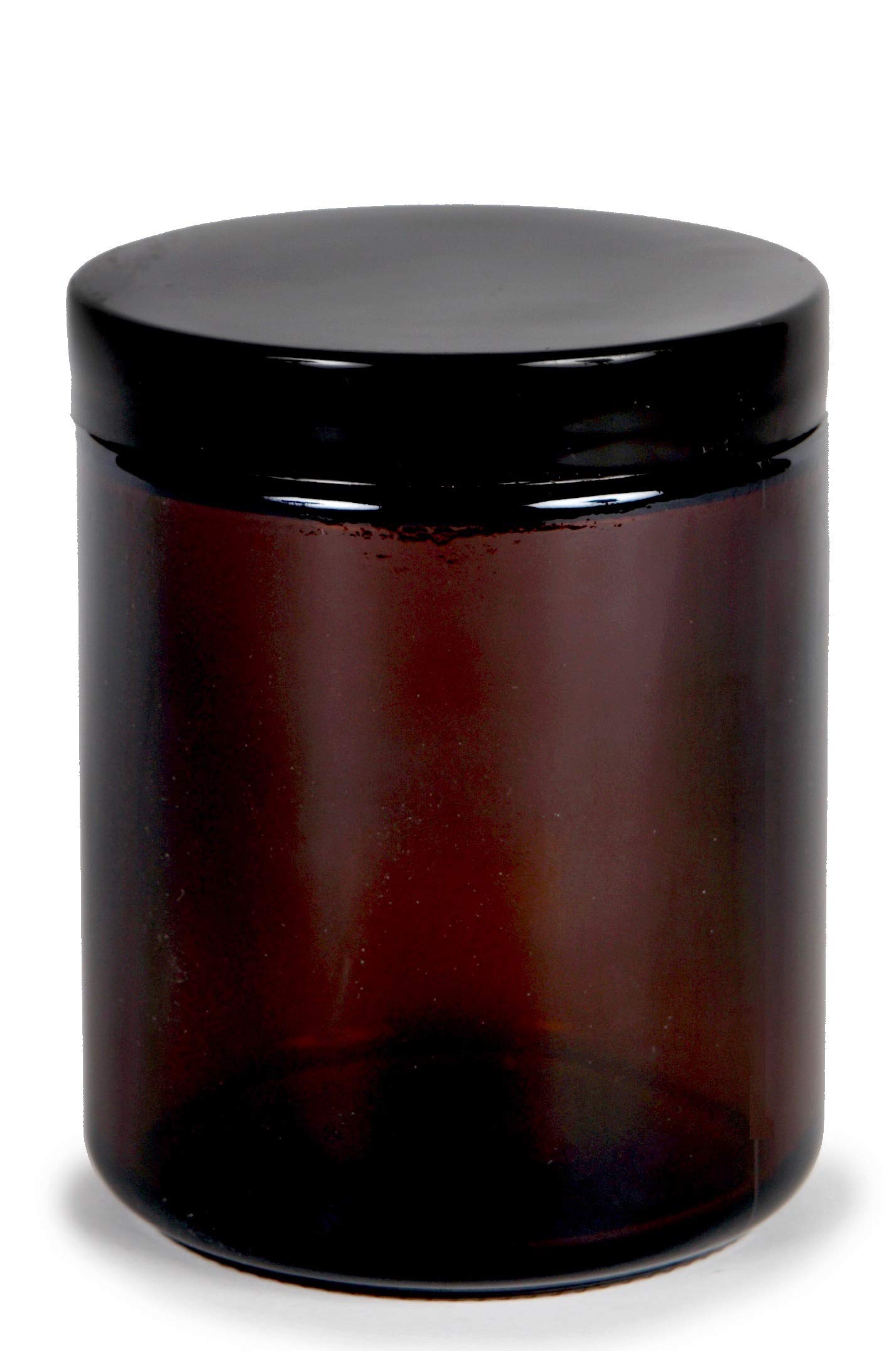 Vivaplex Amber, 8 ounce, Round Glass Jars, with Black Lids - 8 pack