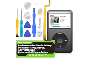 OHZHAO 2025 Upgrade Replacement 1050mAh Battery 616-0232 Compatible with iPod 5th 6th 7th Generation Video Classic A1136 A1238 6th 80GB 6.5th 120GB 7th 160GB 5th 30GB with Repair Tool Kits