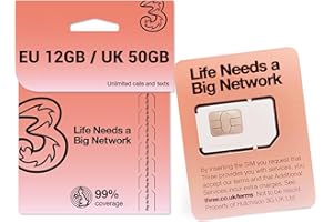 MEWFI UK SIM Card 30Days 50GB / Europe SIM Card 30Days 12GB, Unlimited Local Calls and SMS, Applicable to 72 Countries, Support 4G/5G Operating Networks, Unlimited Speed UK Three SIM Card