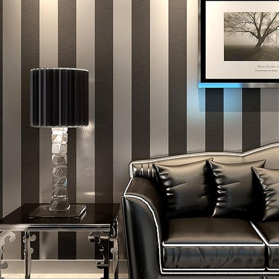 KeTian Modern Minimalist Vertical Striped NonWoven Wallpaper for Bedroom Living Room Black&Gray