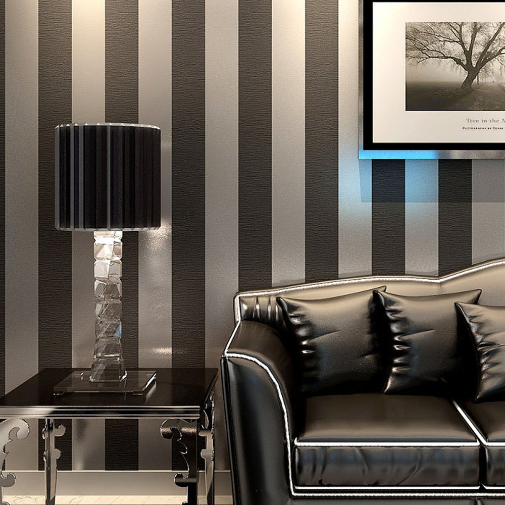 KeTian Modern Minimalist Vertical Striped Non-Woven Wallpaper for Bedroom Living Room Black&Gray Color 0.53m (1.73' W) x 10m(32.8'L)=5.3m2 (57 sq.ft)