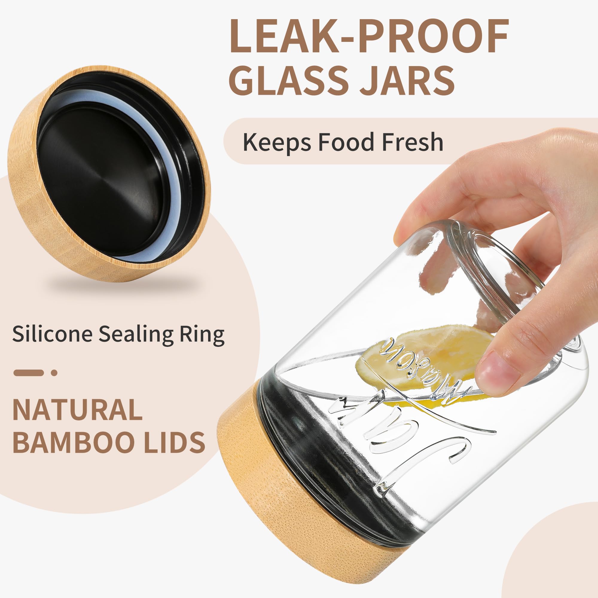 Xyptorix 4-Pack Overnight Oats Containers with Bamboo Lids, 16oz Airtight Glass Meal Prep Jars for Oatmeal, Yogurt, Parfaits, Chia Pudding, Leakproof Mason Jars for Overnight Oats & Food Storage