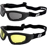 Birdz Eyewear Soar Safety Padded Motorcycle Goggles 2 Pairs Black Frames with Clear & Smoke Lenses