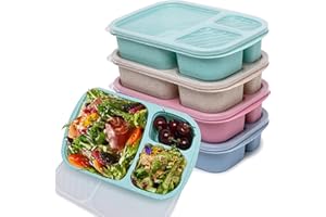 Kakating 4-Pack Bento Lunch Box, 3 Compartment Meal Prep Food Storage Containers Microwave and Dishwasher Safe