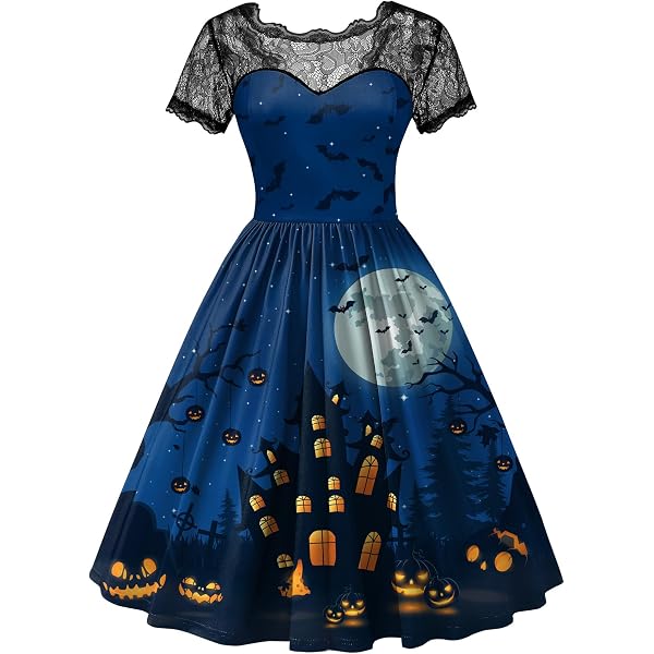 Amazon.com: Halloween Dresses Womens Long Sleeve Cocktail Swing Dress  Skeleton Pumpkin Printed Cosplay Party Costume Medium : Clothing, Shoes &  Jewelry