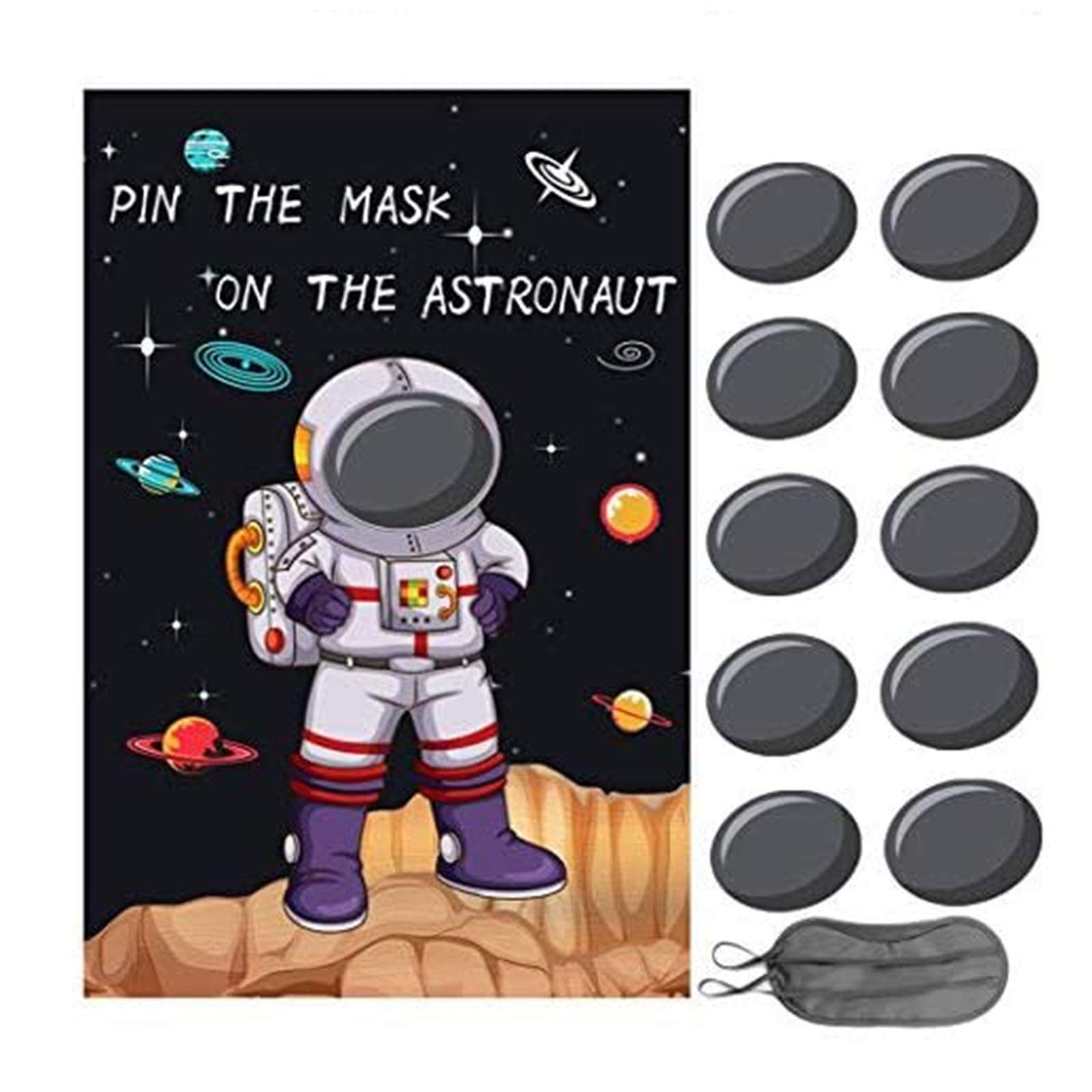 Photo 1 of HADEEONG Pin the Mask on the Astronaut Game - Kids Solar System/Outer Space Birthday Party Supplies Decorations