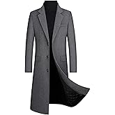 xxxiticat Men's Winter Trench Coat Long Sleeve Notch Lapel Single Breasted Quilted Cotton Long Overcoat Jacket Wool Pea Coat