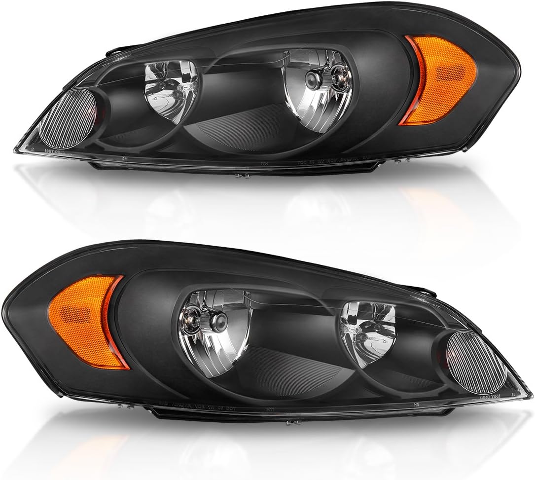 AUTOSAVER88 Headlight Assembly for 2006-2013 Chevy Impala 06 07 Chevy Monte Carlo Replacement Headlamp Black Housing Amber Reflector Clear Lens