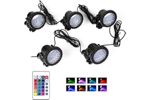 SHOYO Underwater Landscape Spotlight, Waterproof Pond Lights IP68 Submersible Multi-Color Dimmable, 36 LED Color Changing Spot Light for Garden Outdoor (Set of 5)