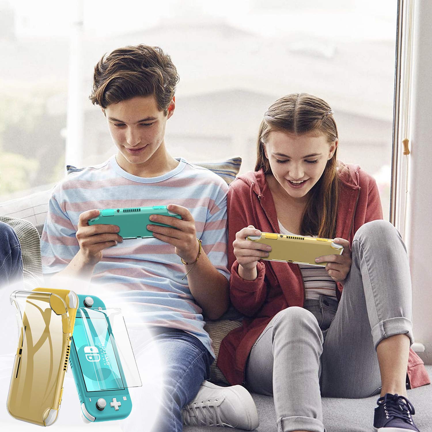 Accessories Kit 9 in 1 for Nintendo Switch Lite, Carrying Case for Switch Lite Come with 8 Game Cartridge, Clear TPU Cover Case, 2.5D Tempered Glass Screen Protector, 4 Pack Thumb-Grip for Switch Lite