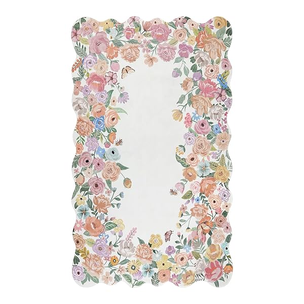 WONNITAR WASHABLE 3X5 BEDROOM RUG, SOFT CAMELLIA FLORAL AREA RUGS FOR LIVING ROOM, NON SLIP BOHO FLOWER NURSERY RUG SCALLOPED THROW CARPET FOR KIDS ROOM BEDSIDE ENTRYWAY LAUNDRY ROOM (BEIGE,3’X5′)