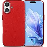 QUARK for iPhone 17 Genuine Leather Case Fit for MagSafe, Premium Litchi Grain Cowhide Cover, 2025 New Shockproof &Slim Protective Case with Soft Microfiber Lining, (6.3 inch),Red