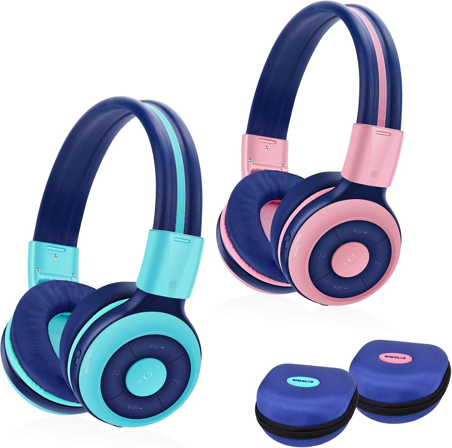 2 Pack of SIMOLIO Wireless Headphones for Kids Bluetooth Kids Headphone with Mic, Volume Limiter
