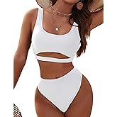 Blooming Jelly Women's High Waisted Bikini Sets High Cut Bathing Suits Two Piece Sporty Cut Out Swimsuits