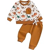 COORALLY Toddler Boys Cartoon Dinosaur Outfits Crew Neck Pocket Long Sleeve Sweatshirts and Long Pants 2Pcs Clothes Set