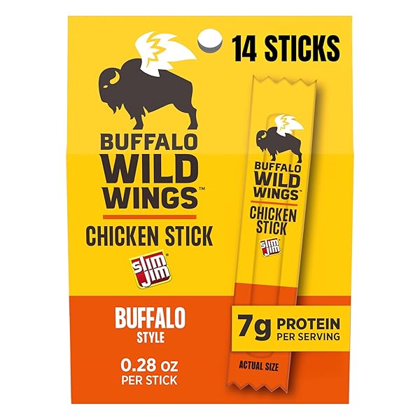 SLIM JIM CHICKEN STICKS, BUFFALO WILD WINGS BUFFALO STYLE, 7G PROTEIN PER SERVING, SNACK SIZE, 0.28 OZ. (14 COUNT)