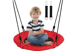 Display4top Spider Web Swing, 24" Kids Tree Swing Platform with 60" Detachable Nylon Ropes, Max 400 Lbs, Great for Park Backyard Playground Outdoor, Fun for Kids(Red)