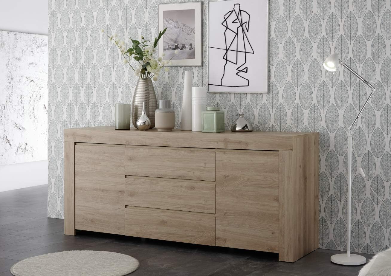 Credenza grande con 4 ante e 2 cassetti, moderno mobile buffet per sala