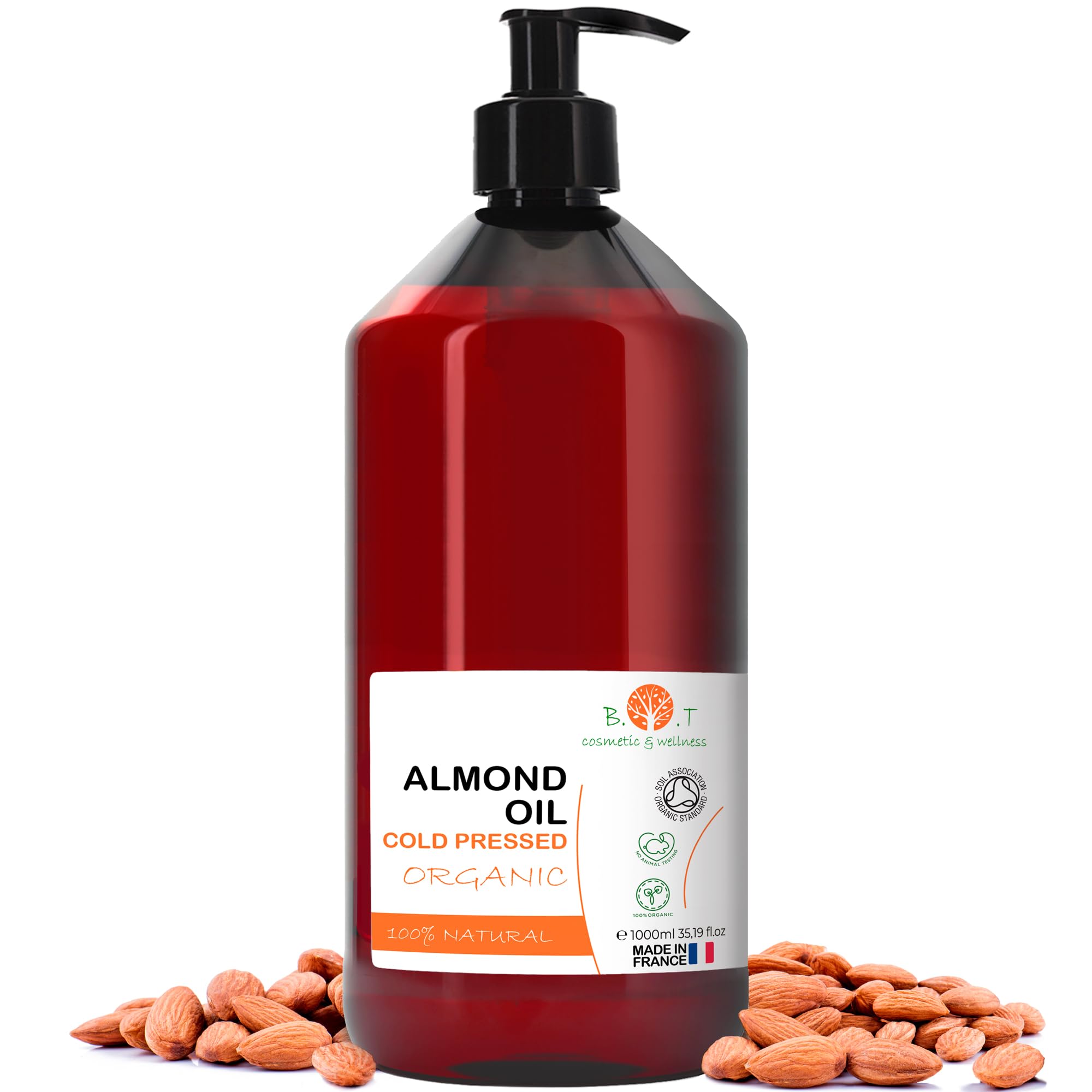 Almond Oil, Organic, Cold Pressed, Pure, Natural, Massage Oil (Carrier Oil) Hair Oil, Body Oil, Nail & Cuticle Oil, Face Oil, Ear oil, Pregnancy Stretch Mark & Baby Oil, 1000 ml