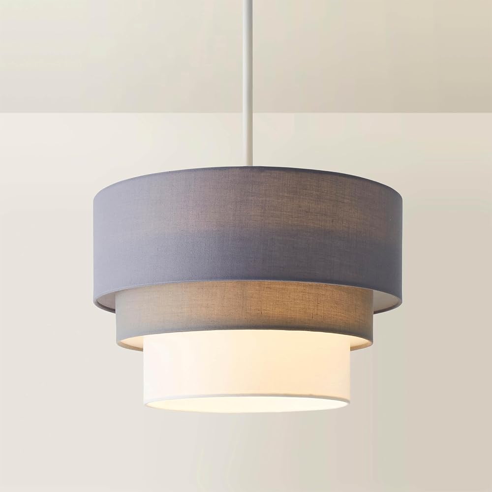 MiniSun Round Modern 3 Tier Fabric Ceiling Pendant Light Shade Dark Grey 30cm
