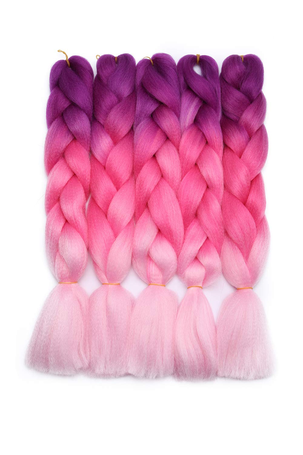 Ombre Colors Braid Hair Afro Braiding Hair Extensions 24 Inch 4 Tone for Women Twist Crochet Braids 5 Bundle Purple to Peach Pink to Pink