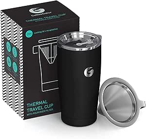 Pour Over Coffee Travel Mug - Coffee Gator all-in-one Travel Coffee Maker and Thermal Cup - Vacuum Insulated Stainless Steel Cup with Paperless Filter Dripper (Black)
