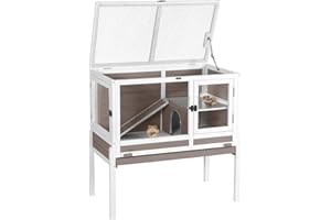 Aivituvin Wooden Guinea Pig Cages Indoor with Removable Stand, Anti Chewing Rabbit Hutch with Ramp and Wire Mesh, 2 Story Small Animals House Habitat with Pull Out Tray (Brown)