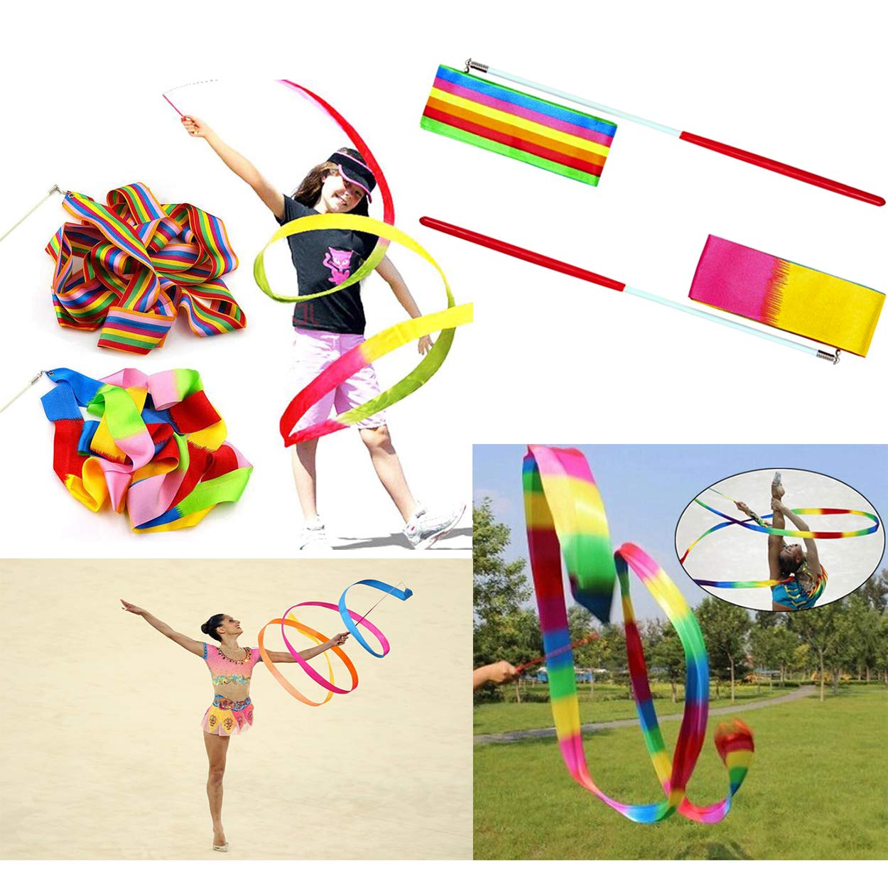 Jucoan 30-Pack Rainbow Dance Ribbons – 6.6 Ft Long, Perfect For Gymnastics & Dance Performances