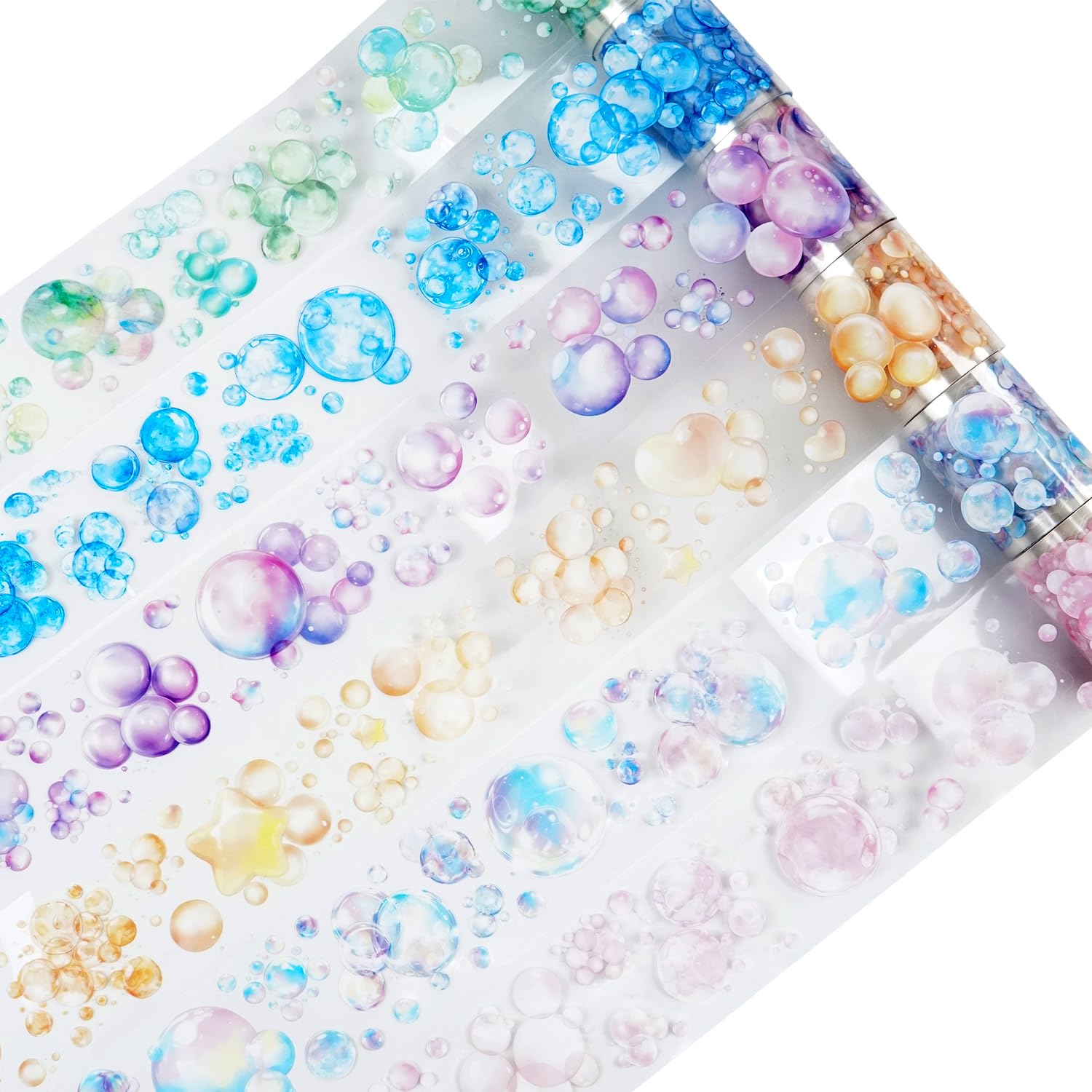 Photo 1 of MiyouLuna 6 Rolls Bubbles PET Tape Set, Pre-Cut Colorful Stickers for Journaling, Scrapbooking, and DIY Crafts, with Decorative Clip