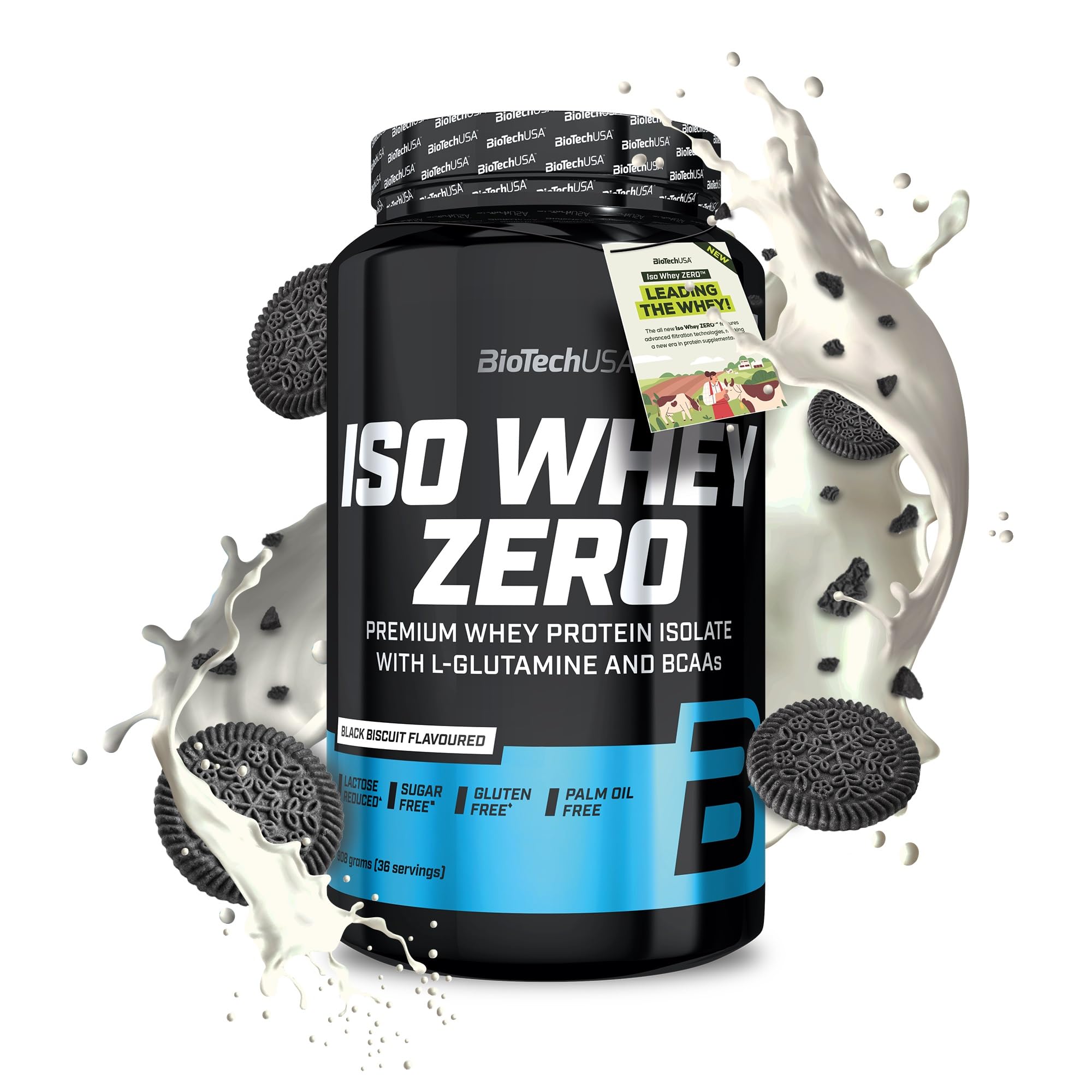 BioTechUSA Iso Whey Zero | Premium Whey Protein Isolate | Grass-Fed | Enzyme-Free | Sugar- and Gluten-Free, 908 g, Black Biscuit