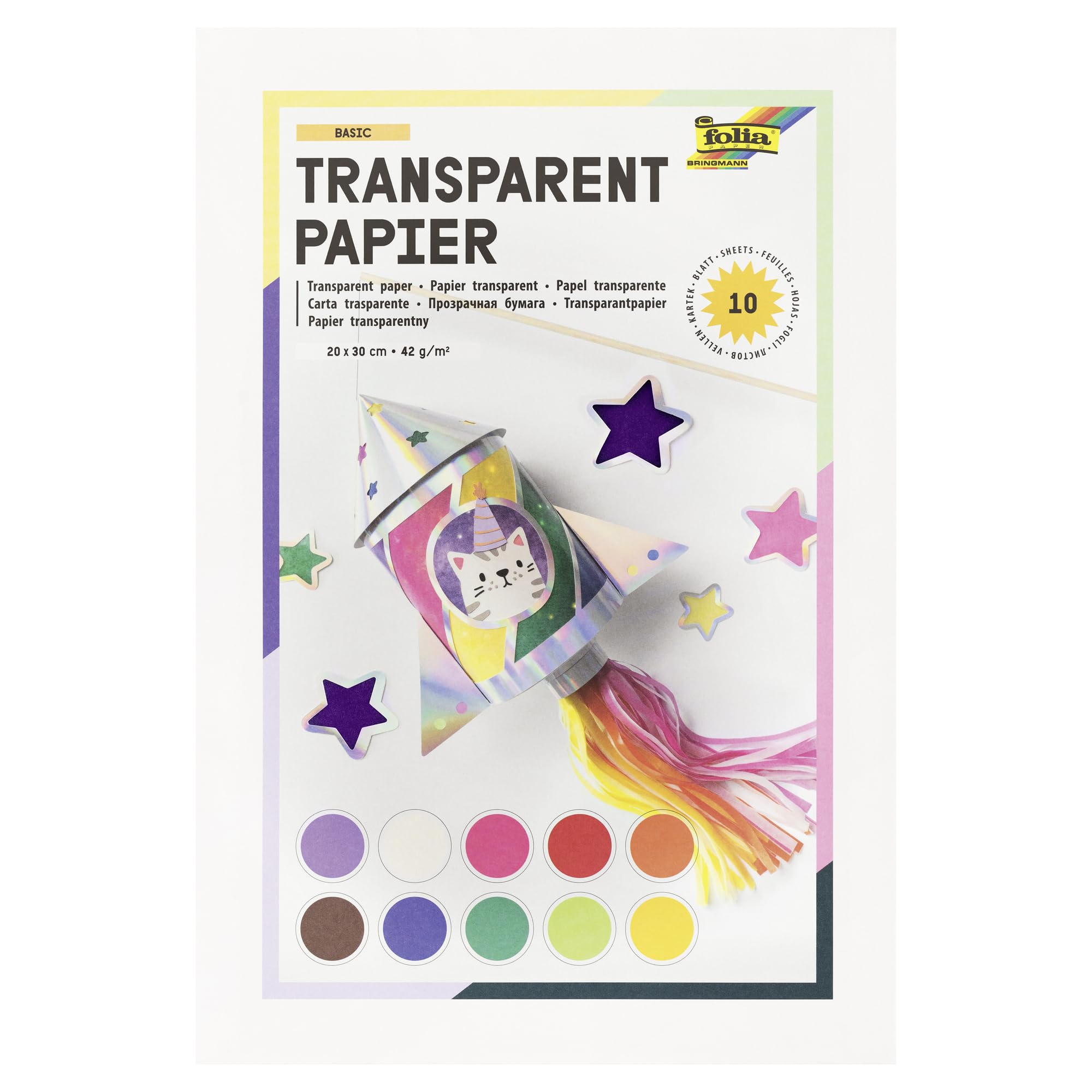 Folia Transparent Paper Craft Booklet, 200 x 300 mm, 10 Sheets