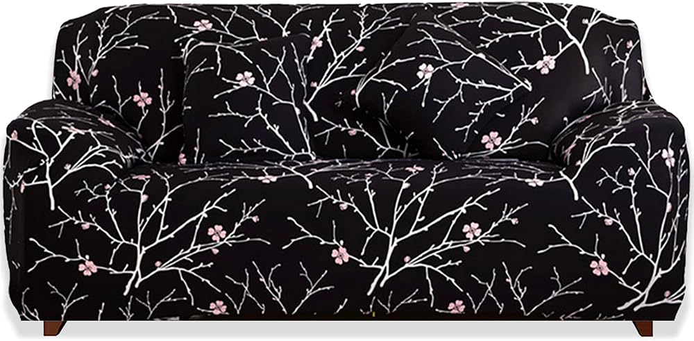 Teynewer 2-Seater Slipcover Elastic Fabric Printed Pattern Black