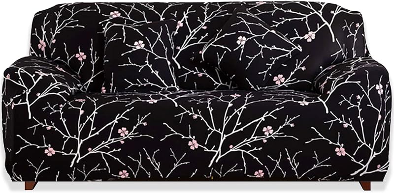 Teynewer 2-Seater Slipcover Elastic Fabric Printed Pattern Black