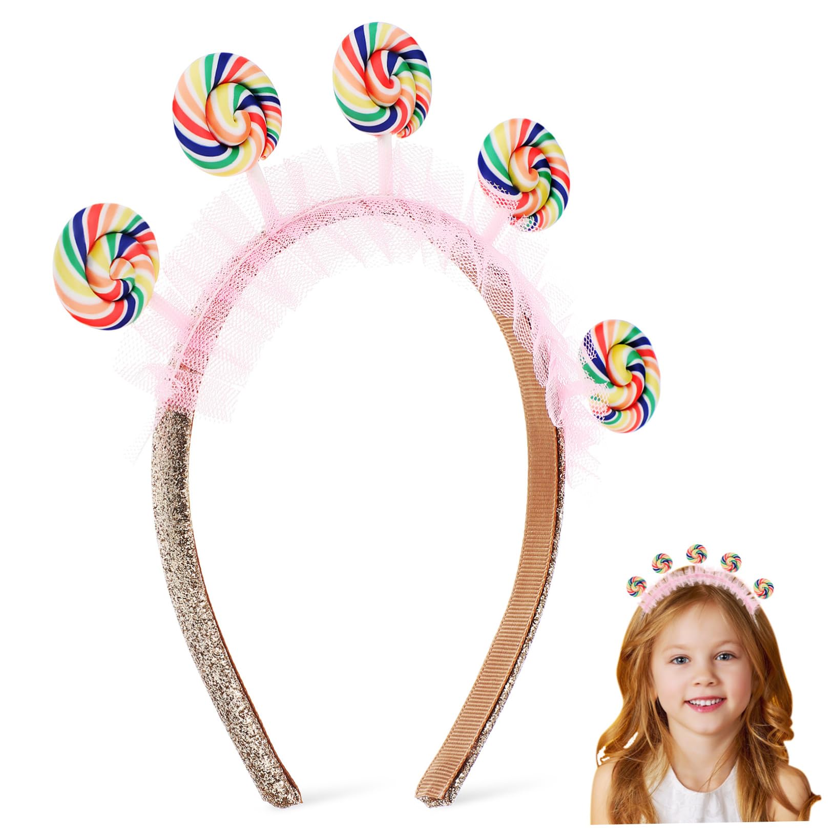 Photo 1 of Anneome Lollipop Headband, Creative Cartoon Headband for Girls, Plastic Hair Accessories and Hair Band, Fun Hairband for Party, Pink, One Size