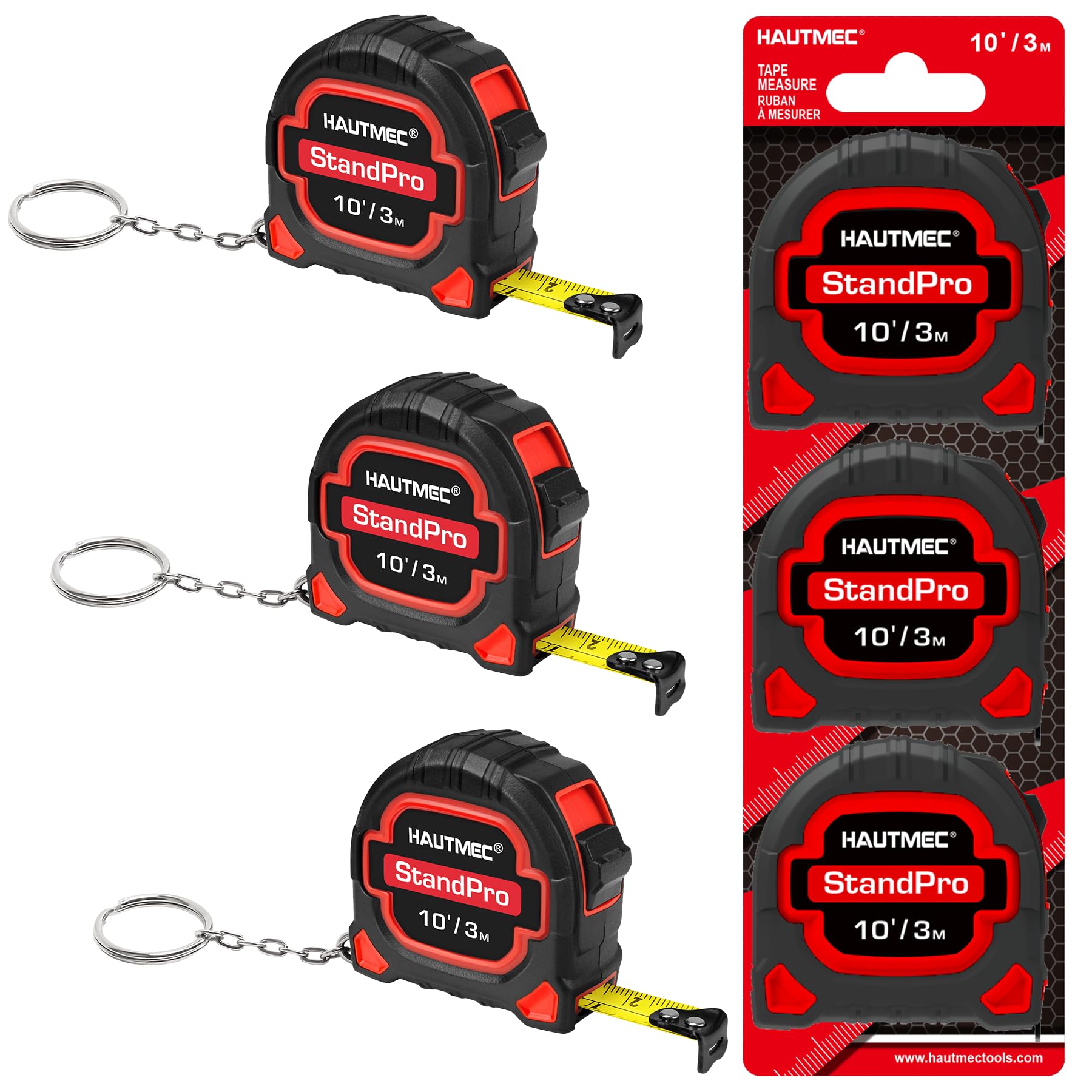 HAUTMEC 10FT/3M Small Tape Measure 3 Pack Mini Metric and Inches Measuring Tape,Retractable Pocket Tape for Professionals and homeowners HT0252