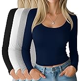 Oakgarden 4 Pack Women's Long Sleeve Crop Tops, Tight Going Out Tees Scoop Neck Solid Slim Shirts Fall Basic Y2k Tees