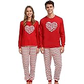 SUWATOIN Valentines Day Matching Pajamas Set for Couples Men Women Sleepwear Love Heart Long Sleeve Pjs