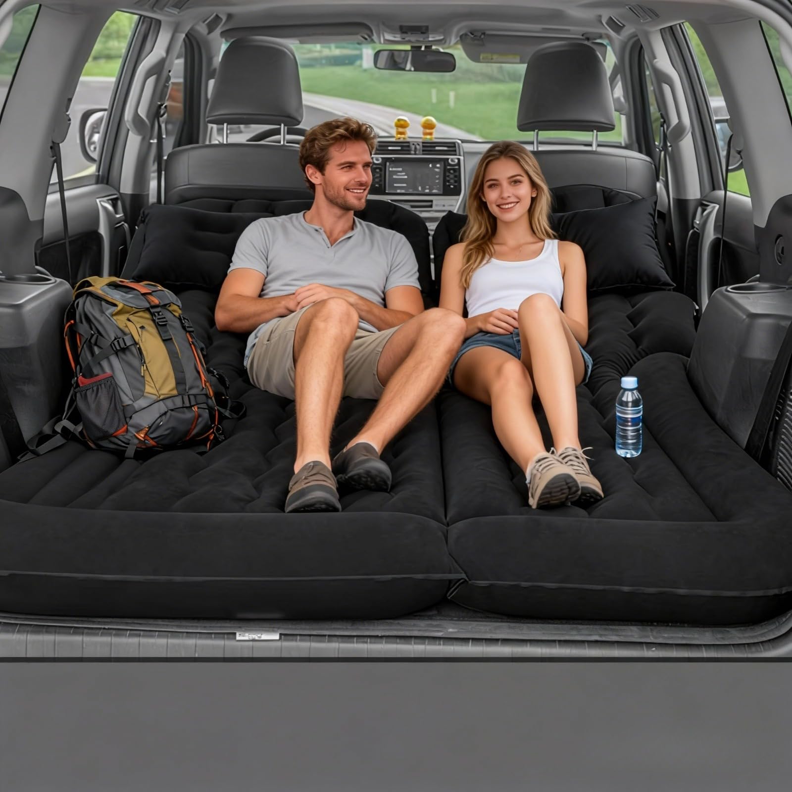 GDJIAYIYI car bed Car Sleeping Mattress,Inflatable Car Mattress, blow up car air mattress double, Waterproof,with 2 pillows &1 inflatable pump,Car camping Essential (Black,175 * 130cm)